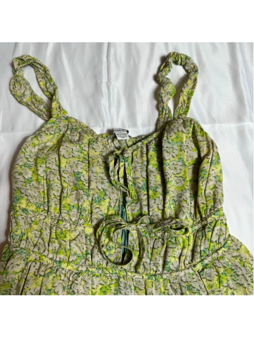 Women's American Eagle Green Yellow Floral Mini Dress XS - Picture 5 of 8